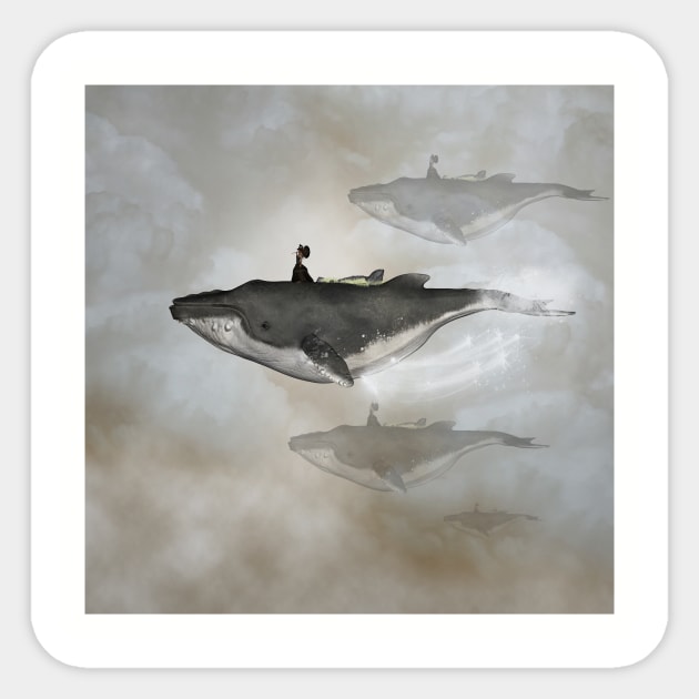 Awesome whale with women flying in the sky Sticker by Nicky2342